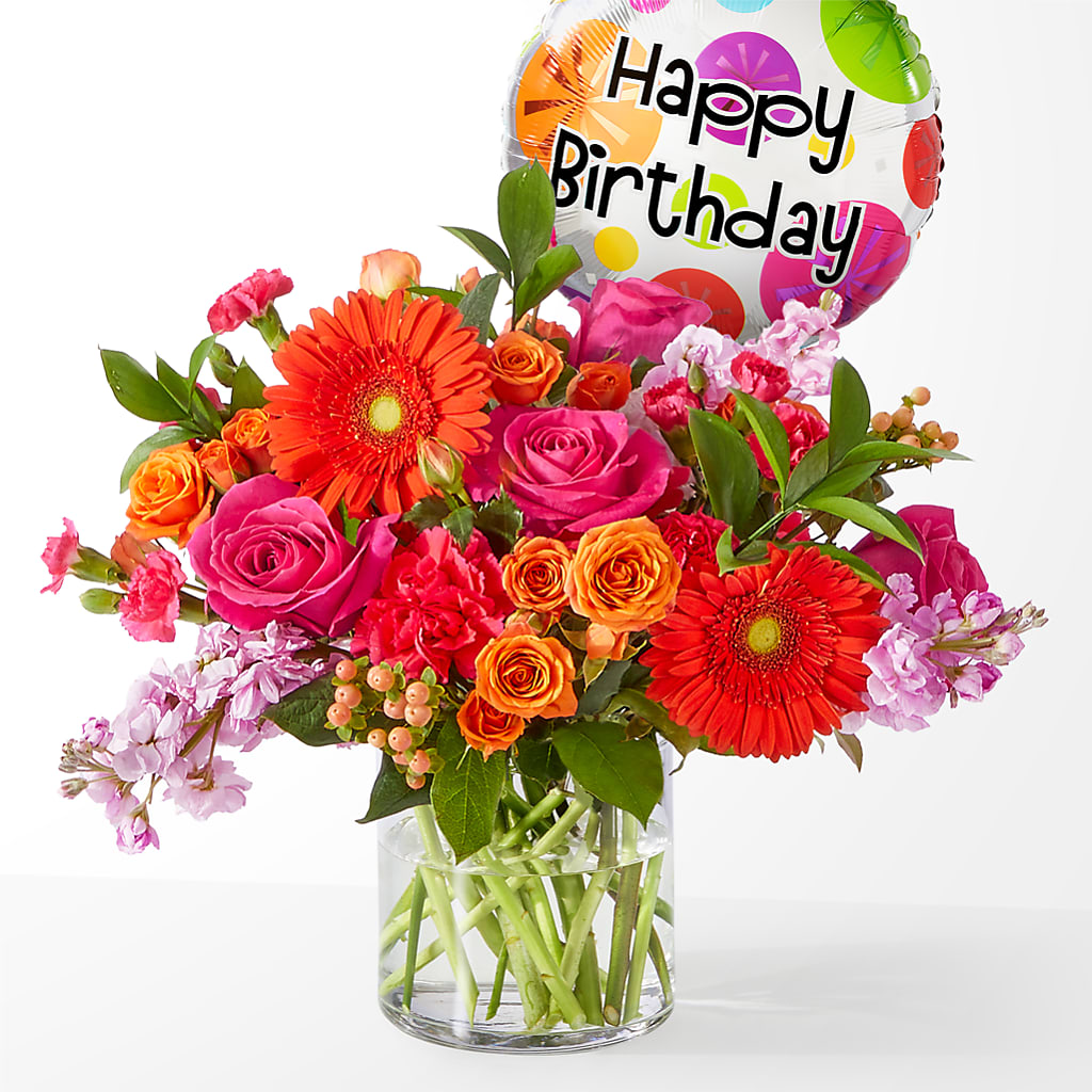 Fiesta Bouquet with Birthday Balloon – Designs By Debbie, Cassville MO