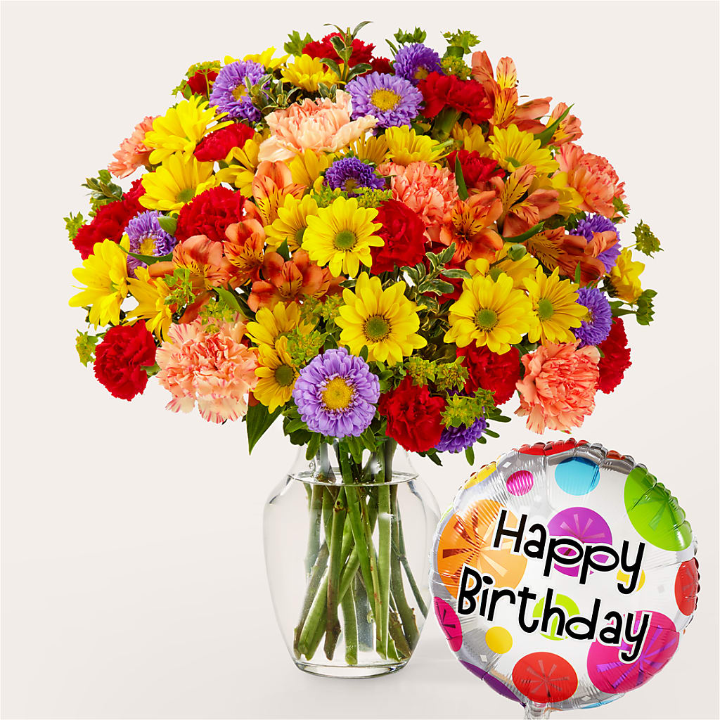 Kaleidoscope Bouquet with Birthday Balloon – Designs By Debbie, Cassville MO