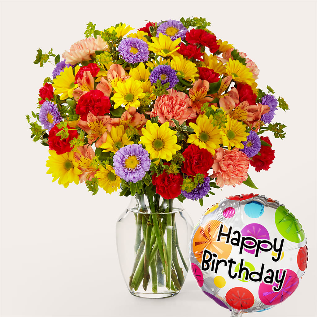 Kaleidoscope Bouquet with Birthday Balloon – Designs By Debbie, Cassville MO