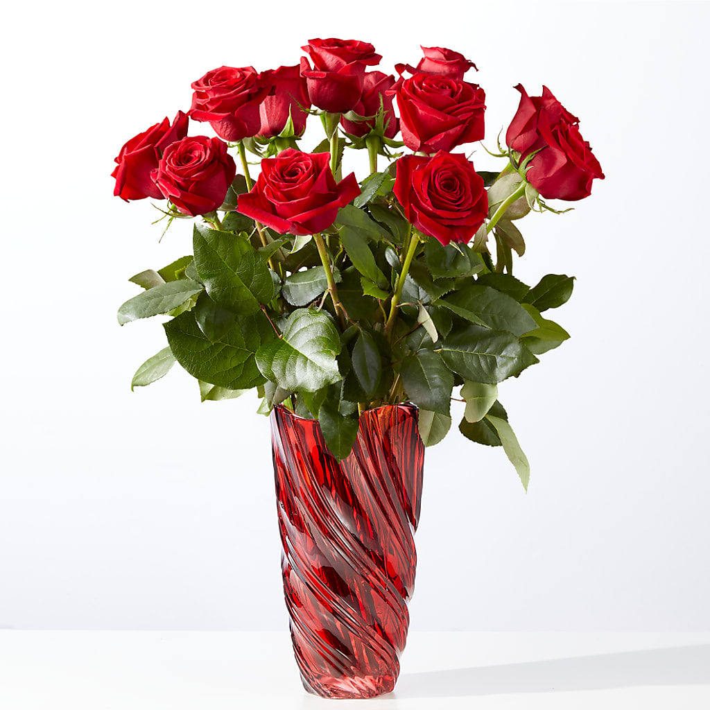 Classic Love Red Rose Bouquet with Luxe Swirl Vase – Designs By Debbie, Cassville MO
